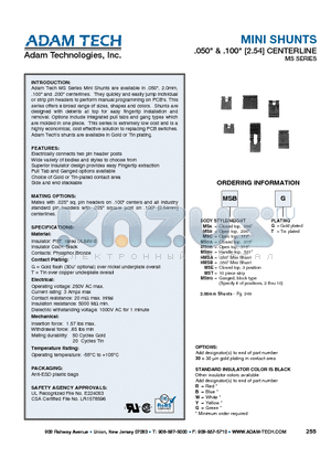 MSAG datasheet - MINI SHUNTS .050 & .100 [2.54] CENTERLINE