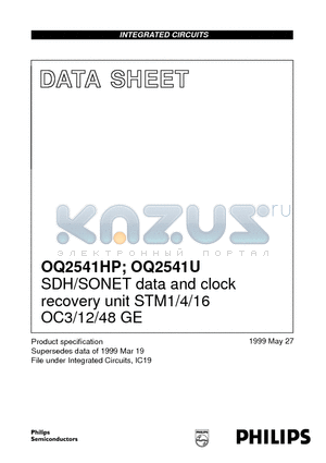 OQ2541U datasheet - SDH/SONET data and clock recovery unit STM1/4/16 OC3/12/48 GE