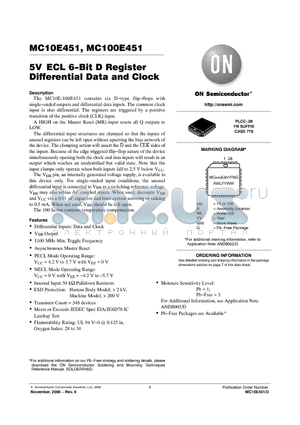 MC100E451FN datasheet - 5V ECL 6−Bit D Register Differential Data and Clock