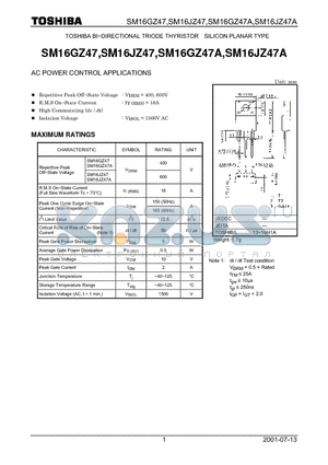 SM16JZ47 datasheet - AC POWER CONTROL APPLICATIONS