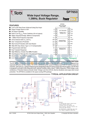 SP7653 datasheet - Wide Input Voltage Range, 1.3MHz, Buck Regulator