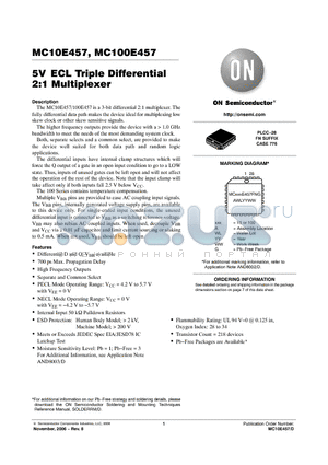 MC100E457FNR2 datasheet - 5V ECL Triple Differential 2:1 Multiplexer