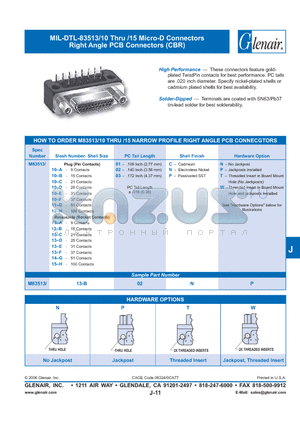 M83513-10-A01PW datasheet - Micro-D Connectors