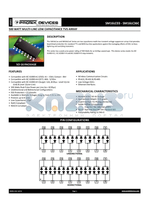 SM16LC03C datasheet - 500 WATT MULTI-LINE LOW CAPACITANCE TVS ARRAY