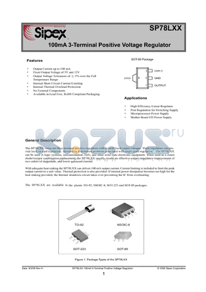 SP78L05N1-L-TR datasheet - 100mA 3-Terminal Positive Voltage Regulator