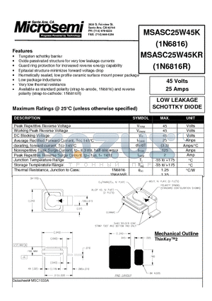 MSASC25W45K datasheet - LOW LEAKAGE SCHOTTKY DIODE