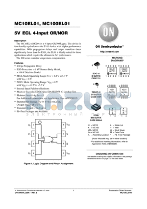 MC100EL01DTR2G datasheet - 5V ECL 4-Input OR/NOR