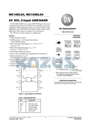 MC100EL04DG datasheet - 5V ECL 2-Input AND/NAND
