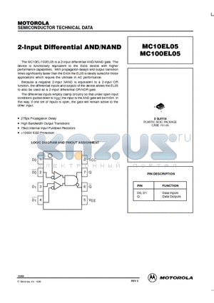 MC100EL05DR2 datasheet - 2-Input Differential AND/NAND