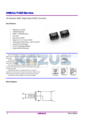 MSAU104 datasheet - 1W, Miniature SMD, Single Output DC/DC Converters