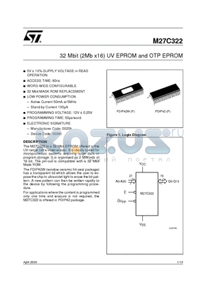 M27C322-80F3 datasheet - 32 Mbit 2Mb x16 UV EPROM and OTP EPROM