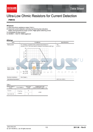 PMR18EZPFU9L00 datasheet - Ultra-Low Ohmic Resistors for Current Detection