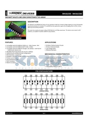 SM16LC36 datasheet - 500 WATT MULTI-LINE LOW CAPACITANCE TVS ARRY