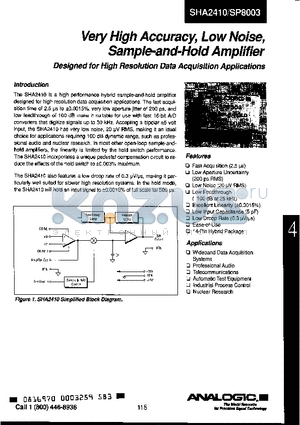 SP8003 datasheet - Very High Accuracy, Low Noise, Sample-and-Hold Amplifier