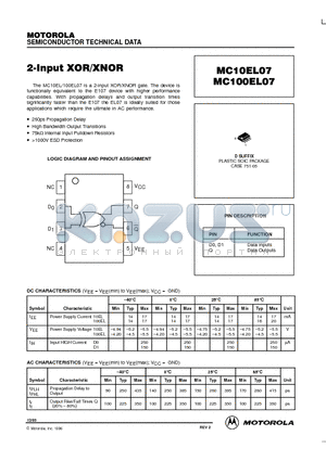 MC100EL07DR2 datasheet - 2-Input XOR/XNOR