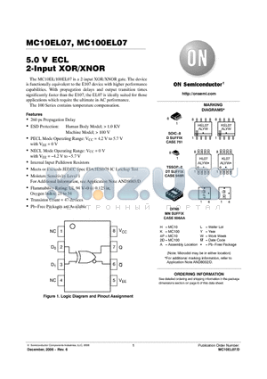 MC100EL07DR2 datasheet - 5.0 V ECL 2-Input XOR/XNOR