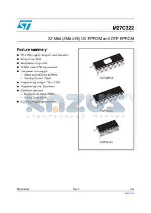 M27C322_06 datasheet - 32 Mbit (2Mb x16) UV EPROM and OTP EPROM