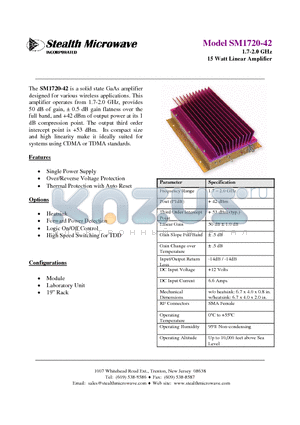 SM1720-42 datasheet - 1.7-2.0 GHz 15 Watt Linear Amplifier