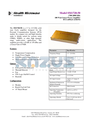 SM1720-50 datasheet - 1700-2000 MHz 100 Watt Linear Power Amplifier