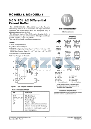 MC100EL11DTR2 datasheet - 5.0 V ECL 1:2 Differential Fanout Buffer