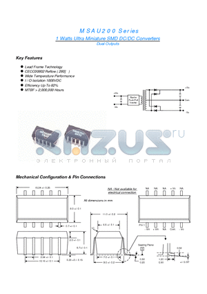 MSAU211 datasheet - 1 Watts Ultra Miniature SMD DC/DC Converters