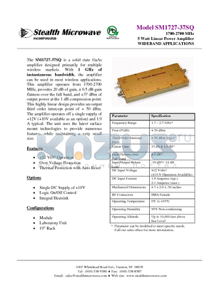 SM1727-37SQ datasheet - 1700-2700 MHz 5 Watt Linear Power Amplifier