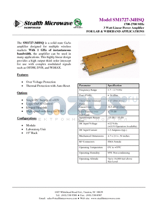 SM1727-34HSQ datasheet - 1700-2700 MHz 3 Watt Linear Power Amplifier