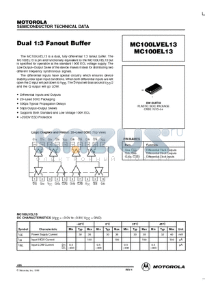 MC100EL13 datasheet - Dual 1:3 Fanout Buffer