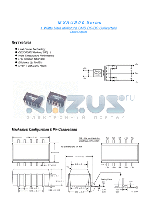 MSAU204 datasheet - 1 Watts Ultra Miniature SMD DC/DC Converters