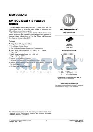 MC100EL13DWR2 datasheet - 5V ECL Dual 1:3 Fanout Buffer