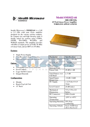 SM1822-44 datasheet - 1800-2200 MHz 25 Watt Linear Power Amplifier