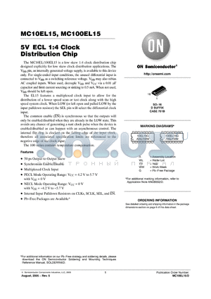 MC100EL15DG datasheet - 5V ECL 1:4 Clock Distribution Chip