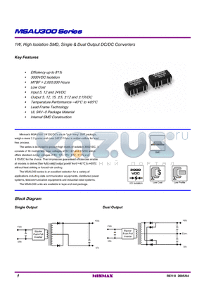 MSAU311 datasheet - 1W, High Isolation SMD, Single & Dual Output DC/DC Converters