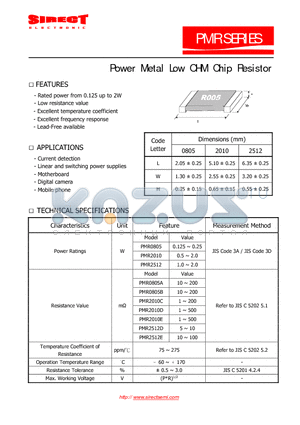 PMR2010-A-R005-A-1-A datasheet - Power Metal Low OHM Chip Resistor