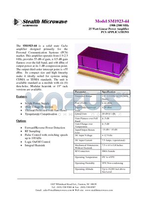 SM1923-44 datasheet - 1900-2300 MHz 25 Watt Linear Power Amplifier