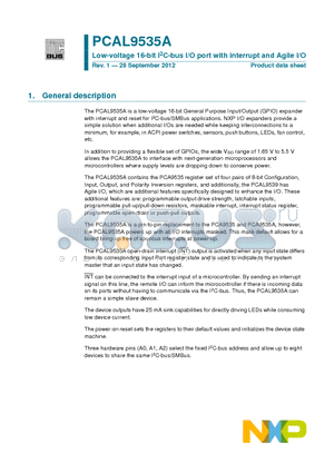 PCAL9535A datasheet - Low-voltage 16-bit I2C-bus I/O port with interrupt and Agile I/O