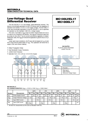 MC100EL17 datasheet - Low-Voltage Quad Differential Receiver