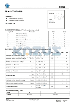 S8050 datasheet - TRANSISTOR(NPN)