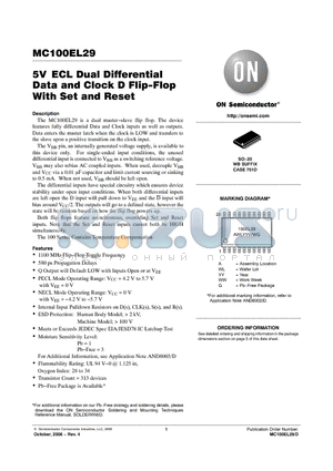 MC100EL29DWR2 datasheet - 5V ECL Dual Differential Data and Clock D Flip−Flop With Set and Reset