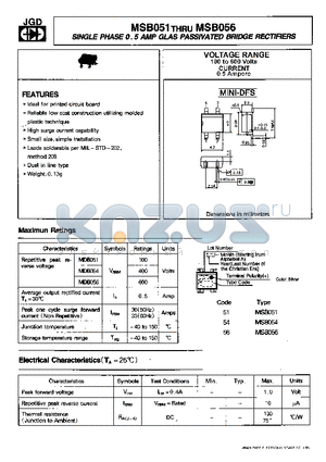 MSB054 datasheet - SINGLE PHASE 0.5 AMP GLAS PASSIVATED BRIDGE RECTIFIERS