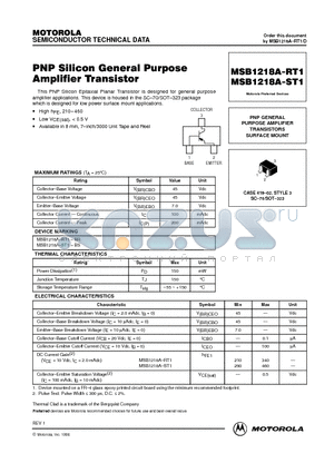 MSB1218A-ST1 datasheet - PNP GENERAL PURPOSE AMPLIFIER TRANSISTORS SURFACE MOUNT
