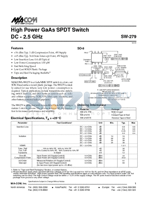 SW-279PIN datasheet - High Power GaAs SPDT Switch DC - 2.5 GHz