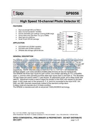 SP8056 datasheet - High Speed 10-channel Photo Detector IC