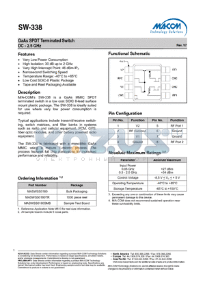 SW-338 datasheet - GaAs SPDT Terminated Switch DC - 2.5 GHz