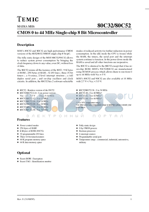 S80C52 datasheet - CMOS 0 to 44 MHz Single-chip 8 Bit Microcontroller