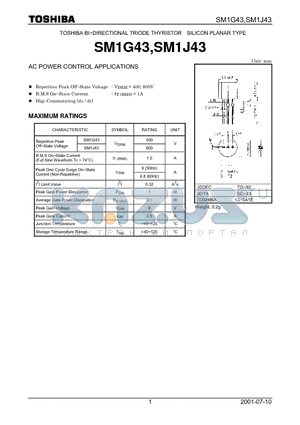 SM1G43 datasheet - AC POWER CONTROL APPLICATIONS