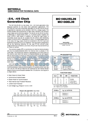 MC100EL39DW datasheet - 2/4,4/6 Clock Generation Chip