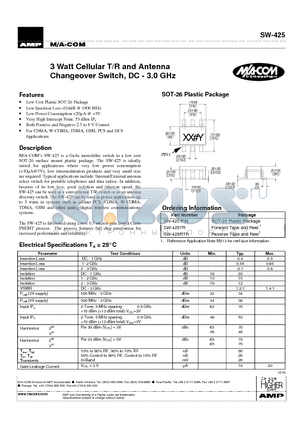 SW-425RTR datasheet - 3 Watt Cellular T/R and Antenna Changeover Switch, DC - 3.0 GHz