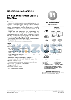MC100EL51 datasheet - 5V ECL Differential Clock D Flip-Flop