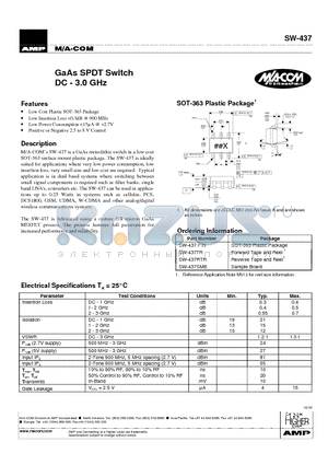 SW-437PIN datasheet - GaAs SPDT Switch DC - 3.0 GHz